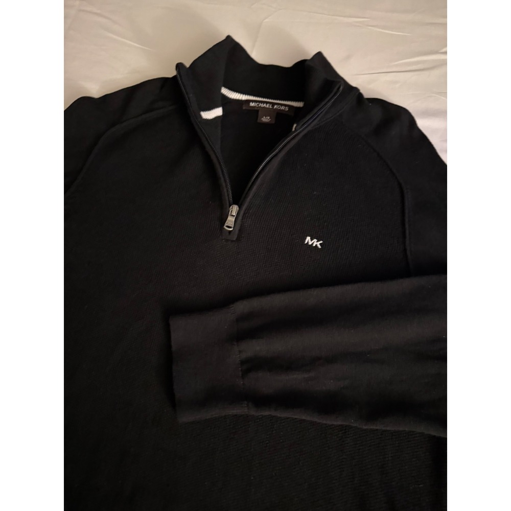 Michael Kors Mens Black Quarter Zip Cotton Pullover Sweater L KF560K2DP3 001